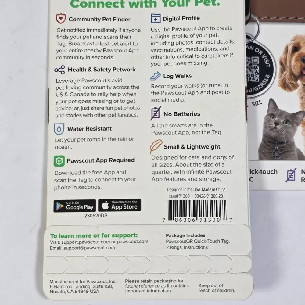 Lot of 2 Pawscout Smart Pet Tags QR NFC Bluetooth Dog Cat ID Tags New